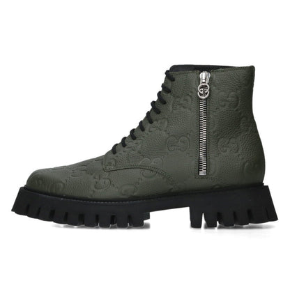GUCCI Khaki Embossed Logo Side-Zip Boots Size 11.5