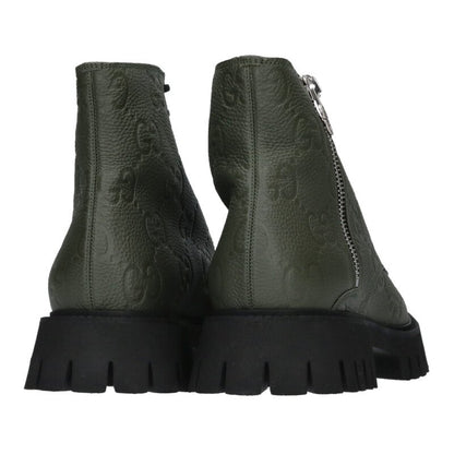 GUCCI Khaki Embossed Logo Side-Zip Boots Size 11.5