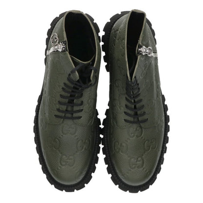 GUCCI Khaki Embossed Logo Side-Zip Boots Size 11.5