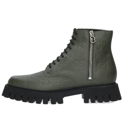 GUCCI GG Embossed Side-Zip Leather Boots Black Size 11.5