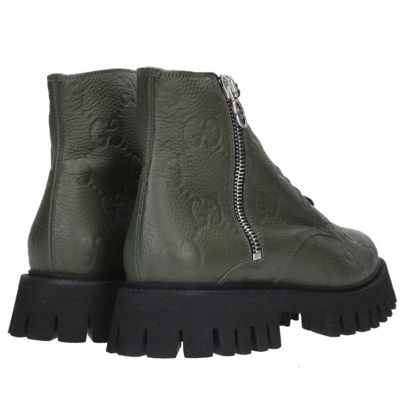 GUCCI GG Embossed Side-Zip Leather Boots Black Size 11.5