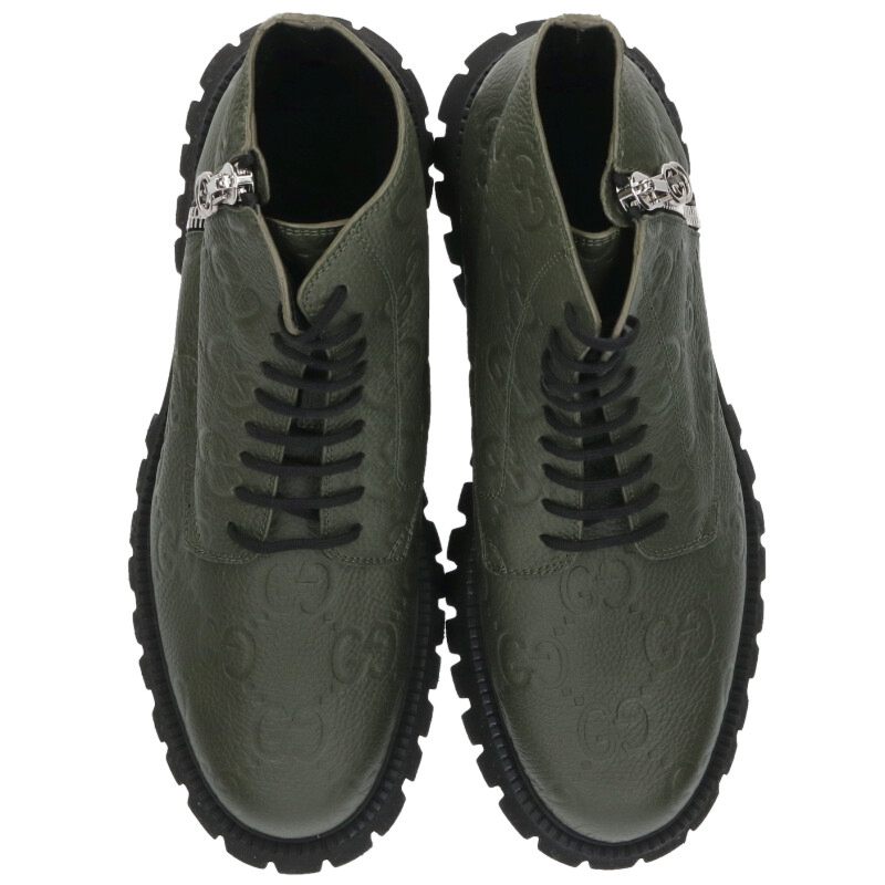 GUCCI GG Embossed Side-Zip Leather Boots Black Size 11.5