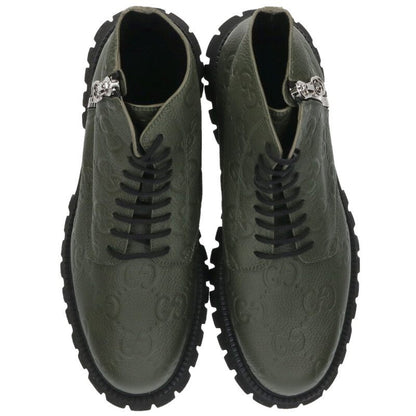 GUCCI GG Embossed Side-Zip Leather Boots Black Size 11.5
