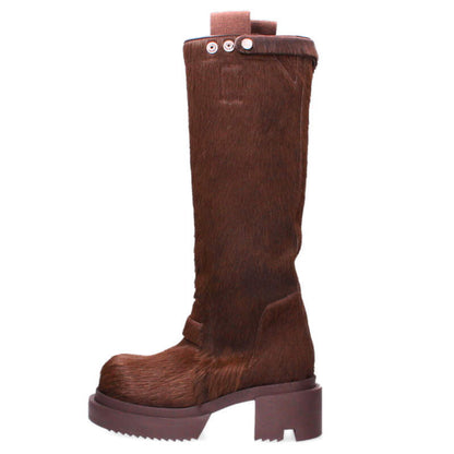 Rick Owens Pull-On Bogun Fur Boots Brown Size 7.5