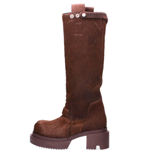 Rick Owens Pull-On Bogun Fur Boots Brown Size 7.5