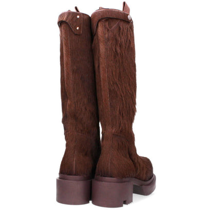 Rick Owens Pull-On Bogun Fur Boots Brown Size 7.5