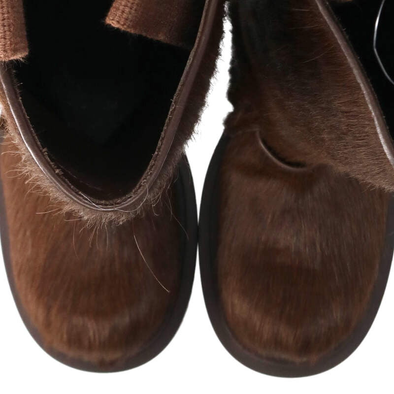 Rick Owens Pull-On Bogun Fur Boots Brown Size 7.5