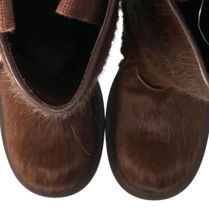 Rick Owens Pull-On Bogun Fur Boots Brown Size 7.5