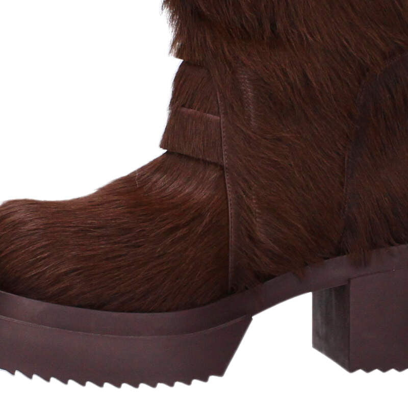 Rick Owens Pull-On Bogun Fur Boots Brown Size 7.5