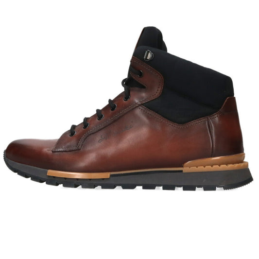 Berluti Calligraphy Leather High Top Boots Brown Size 9