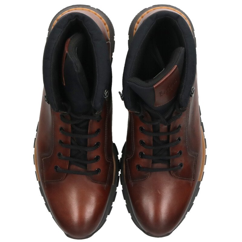 Berluti Calligraphy Leather High Top Boots Brown Size 9
