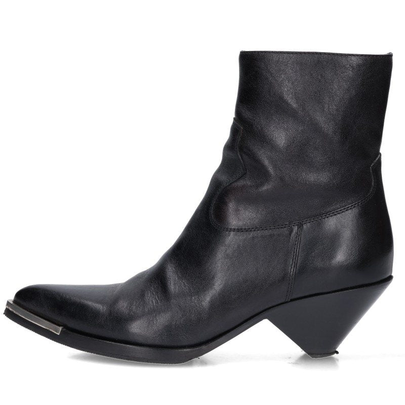 CELINE Side Zip Metal Toe Boots Black/Silver Size 6.5