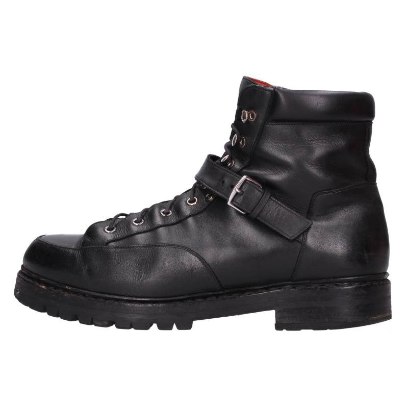 HERMES Side Logo Patch Hiking Leather Boots Black Size 9.5