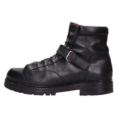 HERMES Side Logo Patch Hiking Leather Boots Black Size 9.5