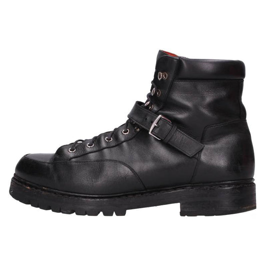 HERMES Side Logo Patch Hiking Leather Boots Black Size 9.5