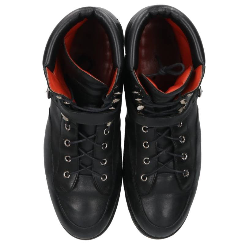 HERMES Side Logo Patch Hiking Leather Boots Black Size 9.5