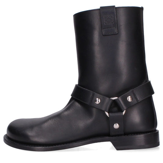 LOEWE CAMPO Calfskin Leather Biker Boots Black Size EU 41