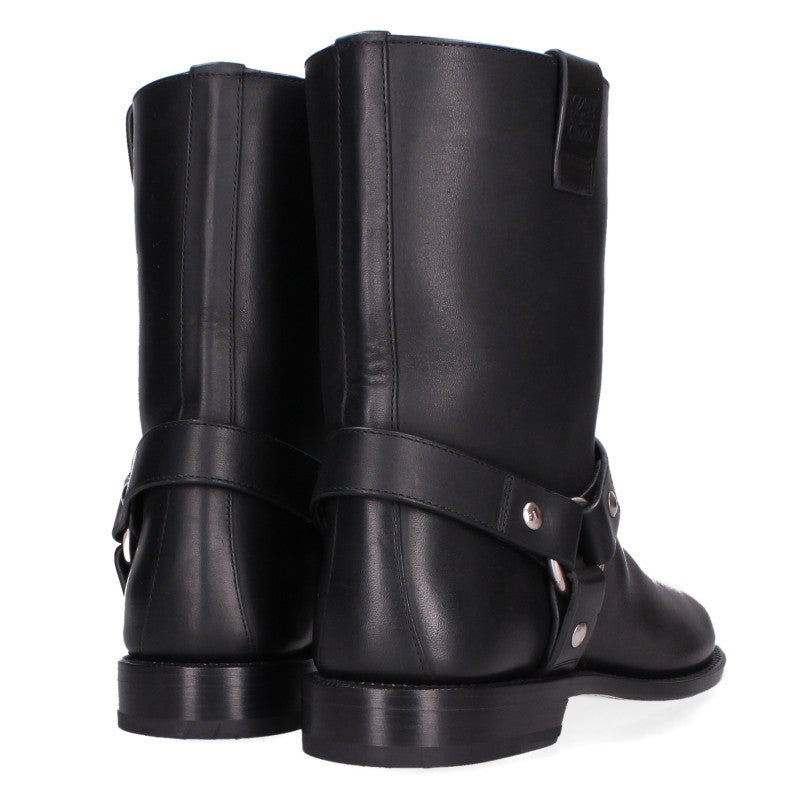 LOEWE CAMPO Calfskin Leather Biker Boots Black Size EU 41