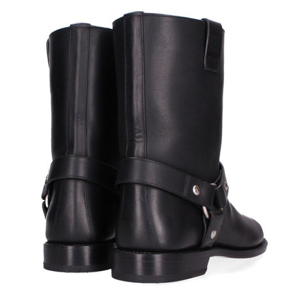 LOEWE CAMPO Calfskin Leather Biker Boots Black Size EU 41