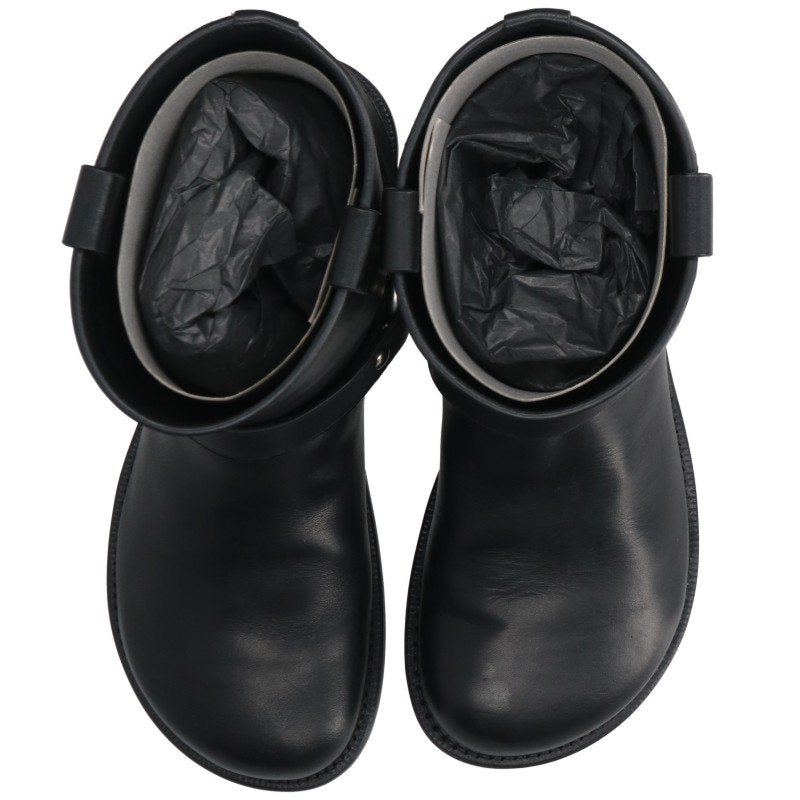 LOEWE CAMPO Calfskin Leather Biker Boots Black Size EU 41