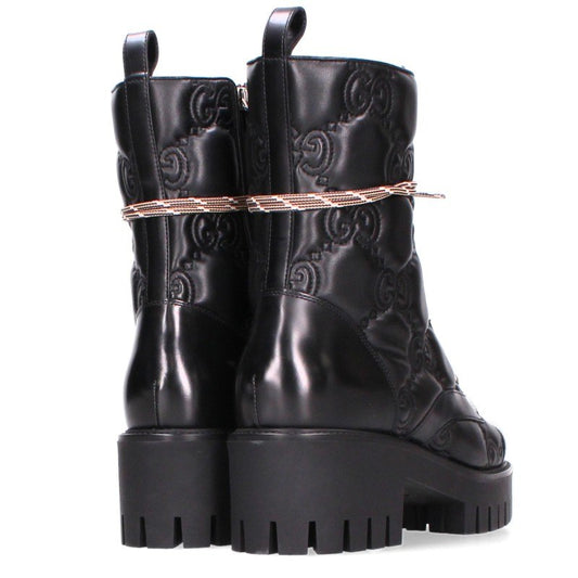 GUCCI Matelassé Lace-up Boots Black Size 41.5