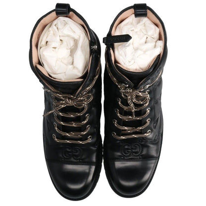 GUCCI Matelassé Lace-up Boots Black Size 41.5
