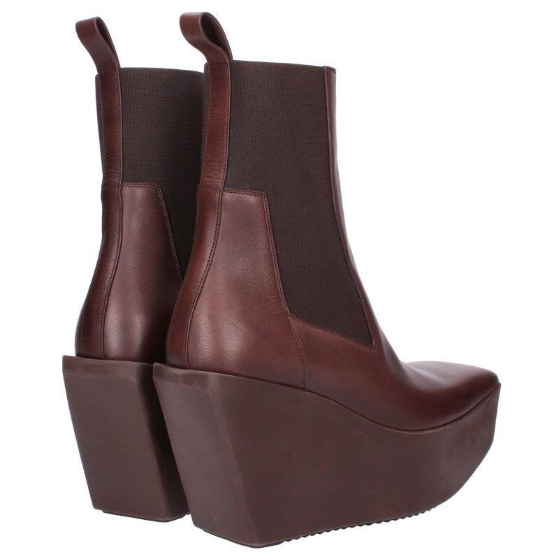 Rick Owens Platform Beatle Side Gore Boots Brown Size EU 43