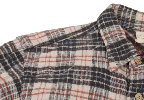 45rpm DASH Ecru Multi Cotton Flannel Overcheck Shirt Size 2