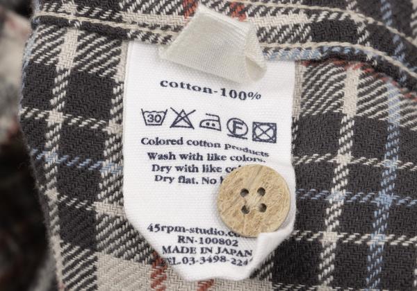 45rpm DASH Ecru Multi Cotton Flannel Overcheck Shirt Size 2