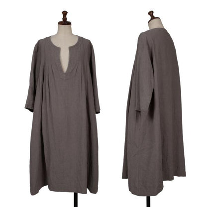 pour deux Linen Tuck 3/4 Sleeve Midi Dress Gray Size 1