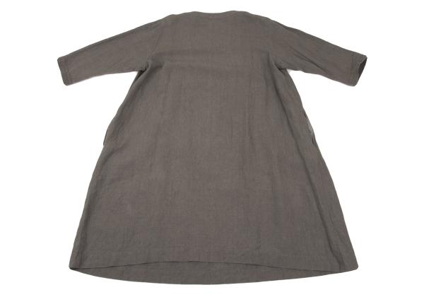 pour deux Linen Tuck 3/4 Sleeve Midi Dress Gray Size 1