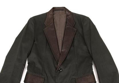Y's for men Oiled Cotton Leather Trim Khaki Brown Jacket Size 3