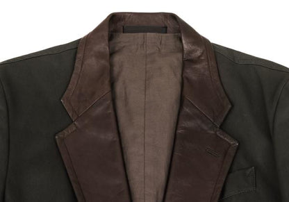 Y's for men Oiled Cotton Leather Trim Khaki Brown Jacket Size 3