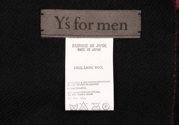 Y's for men Wool Double Face Check Scarf Black Red