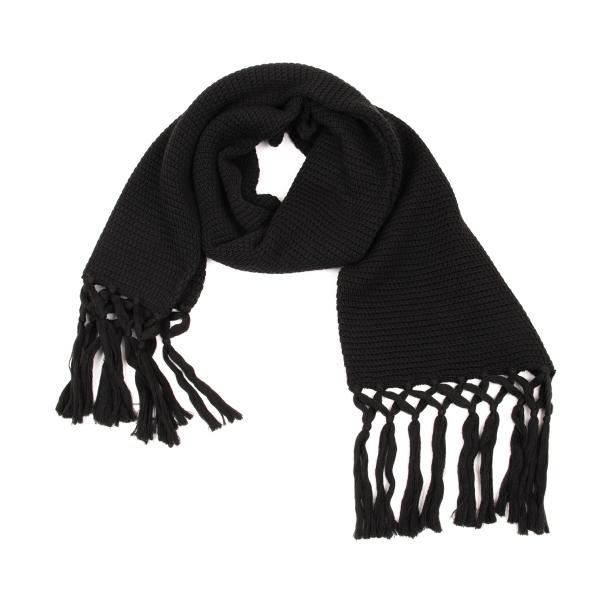 Y's for men Fringe Rib Knit Scarf Black