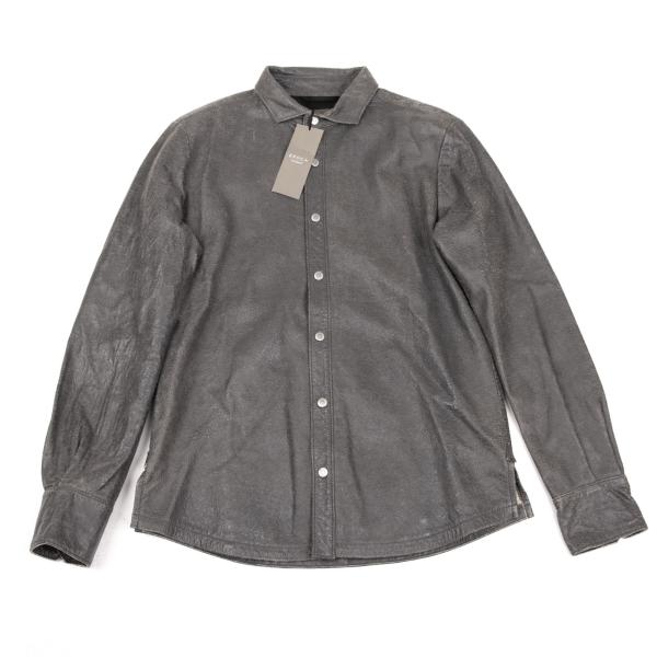 EPOCA Sheepskin Cracked Leather Snap Jacket Gray Size 48