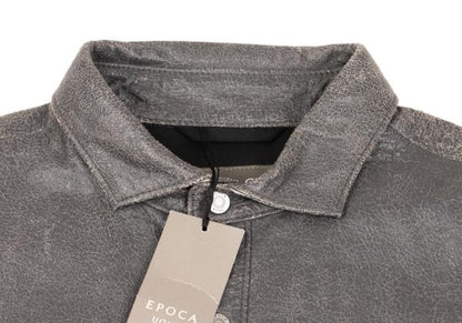 EPOCA Sheepskin Cracked Leather Snap Jacket Gray Size 48