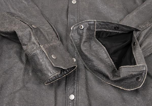 EPOCA Sheepskin Cracked Leather Snap Jacket Gray Size 48