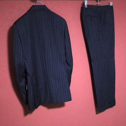 Etro Blue Multicolor Striped Lining Wool Silk Suit Size 44