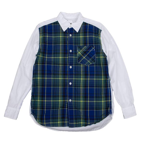 GANRYU Garment Washed Cotton Check Panel Shirt Size M