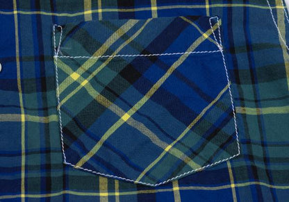 GANRYU Garment Washed Cotton Check Panel Shirt Size M