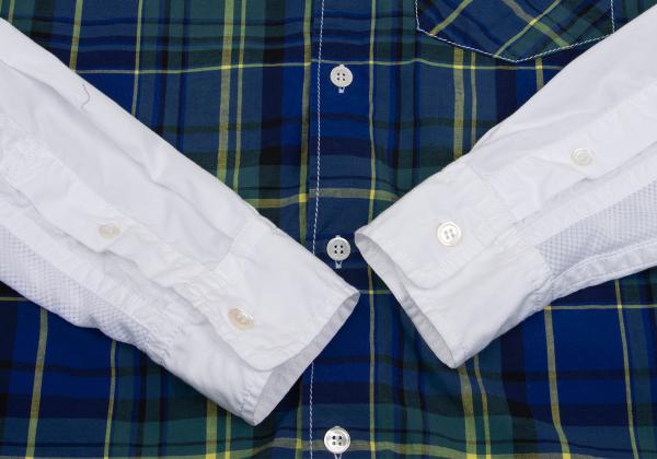 GANRYU Garment Washed Cotton Check Panel Shirt Size M