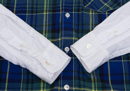 GANRYU Garment Washed Cotton Check Panel Shirt Size M