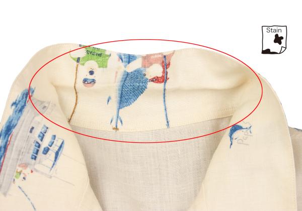 Papas Linen Bear Fishing Print Aloha Shirt Cream Size 48M