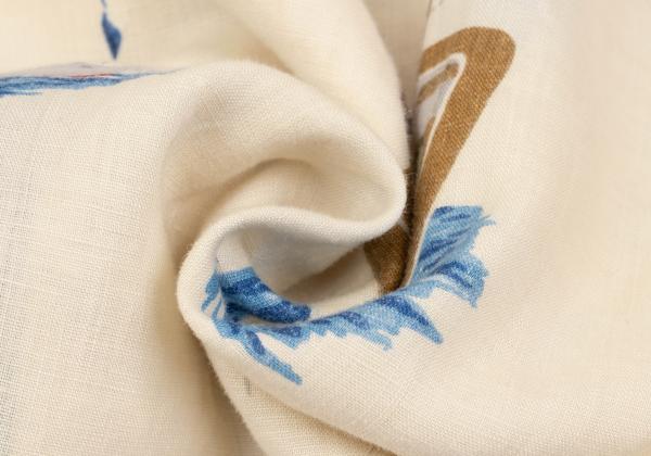 Papas Linen Bear Fishing Print Aloha Shirt Cream Size 48M