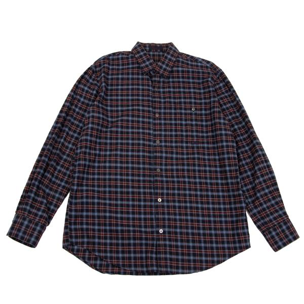Papas Cotton Check Flannel Shirt Navy Wine Size 48M