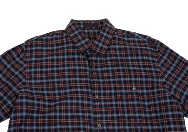 Papas Cotton Check Flannel Shirt Navy Wine Size 48M