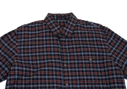 Papas Cotton Check Flannel Shirt Navy Wine Size 48M