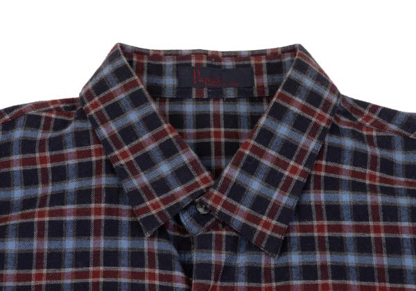 Papas Cotton Check Flannel Shirt Navy Wine Size 48M