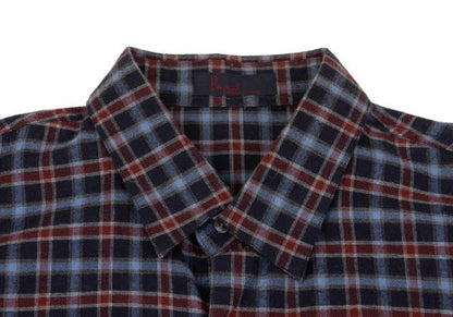 Papas Cotton Check Flannel Shirt Navy Wine Size 48M